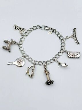 Vintage 1990 Mattel Inc 925 Sterling Silver Barbie 8 Charm Bracelet 8” 6mm